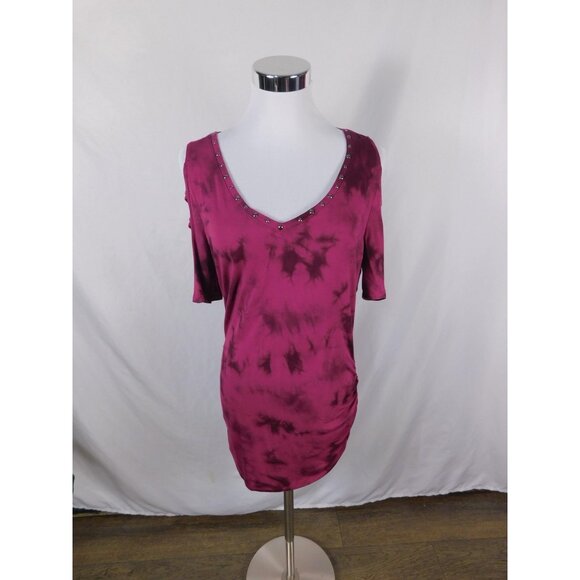 Rock & Republic Tie Dye Studded Cold Shoulder Tee M - Picture 1 of 11